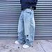Men's High Street Ripped Jeans Y2K Washed Blue Casual Loose Straight Leg Pants_mkmklike.com