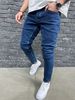 Vintage High Street Men's Jeans - Slim Fit Straight Leg Denim Pants For Casual Wear, Classic Blue Wash, Comfortable Cotton Fabric (XS-XXL)_mkmklike.com