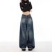 Vintage High-Waisted Flared Jeans – 90s Retro Denim Wide-Leg Pants – Distressed Washed Blue Y2K Streetwear _mkmklike.com