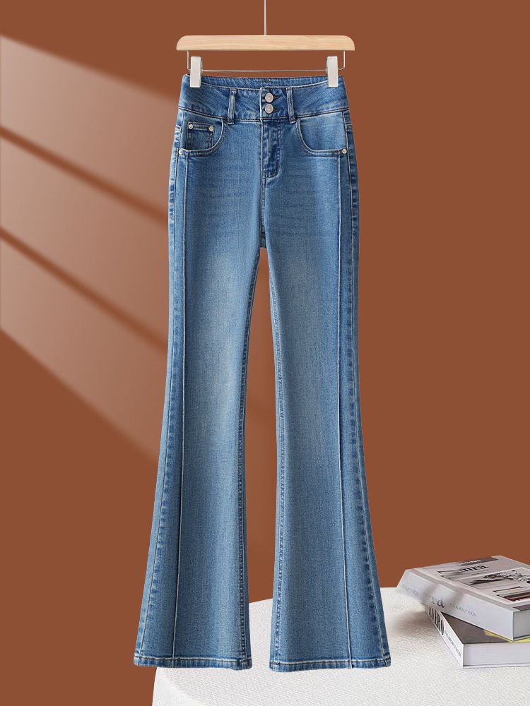 Light Blue High-Waisted Slim Fit Flared Jeans For Women Casual Style Horseshoe Pants Spring Autumn New Hot Trend_mkmklike.com
