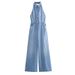 Women's Clothing Sexy Backless Halter Neck Long Denim Jumpsuit_mkmklike.com