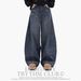 Men's Clothing Loose Retro Distressed Long Trousers Washed Crease Nostalgic Dark Blue Leather Brand Jeans_mkmklike.com