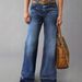 Women's Straight Leg Relaxed Fit Stretch Denim Jeans - Classic Blue & Black - Mid Rise Comfort For Casual & Streetwear_mkmklike.com