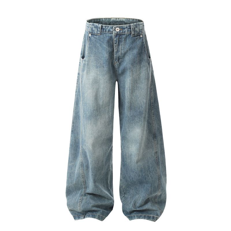 High Street Vintage Washed Wide-Leg Jeans - Unisex Oversized Straight Denim Pants With Distressed Details_mkmklike.com