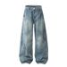 High Street Vintage Washed Wide-Leg Jeans - Unisex Oversized Straight Denim Pants With Distressed Details_mkmklike.com