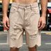 Men's Clothing Summer Men's Denim Shorts High Street Style Ripped Frayed Hem Distressed Loose Fit Non Stretch Five Point Mid Length_mkmklike.com