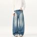 Deconstructed Curved Hem Jeans - Vintage Washed American Retro Banana Fit Men's Trousers With Asymmetrical Design_mkmklike.com