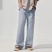 Men's Clothing Retro Loose Light Blue Straight Jeans High Street All Match Wide Leg Pants_mkmklike.com