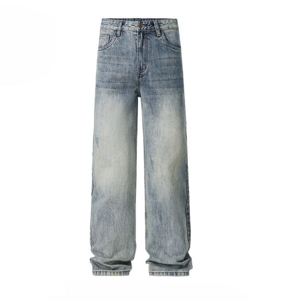 Men's Retro Blue Straight Leg Jeans Loose Fit Wide Leg Casual Long Pants Trendy Spring Autumn Style_mkmklike.com