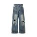 Moclose Unisex Distressed Retro Ripped Jeans Loose Fit Street Style Mud Dyed Cut Out Denim_mkmklike.com
