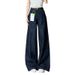 Women's Clothing Dark Blue High-Waisted Wide Leg Denim Trousers Loose Fit Straight Leg Floor Length Pear Shape American Style Jeans_mkmklike.com