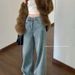 Clair Autumn Winter Fleece Lined Thickened Scimitar Wide Leg Jeans For Women High Waist Slimming Straight Floor-Length Pants_mkmklike.com