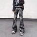 2026 High Street American Tie-dye Graffiti Design Sense Jeans Men's Loose Micro-horn Vibe Niche Pants_mkmklike.com