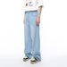 Men's Clothing Korean Retro Washed Distressed Slim Fit High Waist Jeans For Women - Vintage Light Blue Denim Pants With Flowy Drape_mkmklike.com