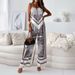 Women's clothing new fashion printed suspenders chest wrap + positioning flower pants suit_mkmklike.com