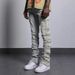 Men's Stretch Denim Pants – Slim Straight-Leg Jeans With Patchwork Details, Vintage Wash & Comfort Fit For Streetwear & Casual Style_mkmklike.com