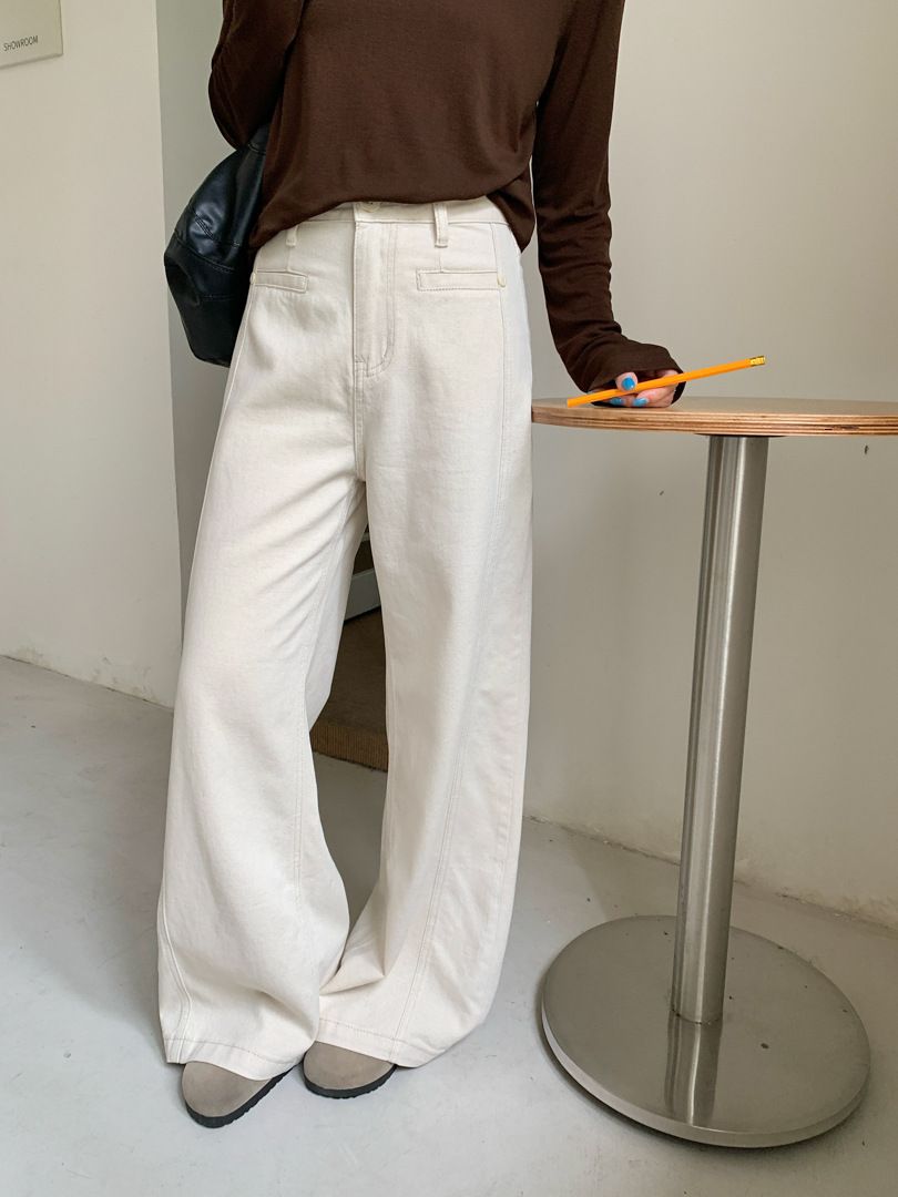 Women's Tencel Linen White Straight Leg Jeans - Early Autumn Slimming Wide Leg Pants Casual Trousers_mkmklike.com