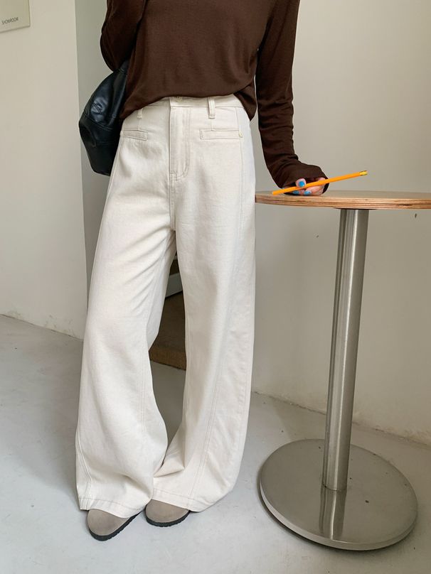 Women's Tencel Linen White Straight Leg Jeans - Early Autumn Slimming Wide Leg Pants Casual Trousers_mkmklike.com
