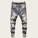 Men's Vintage Distressed Jeans – Slim Fit Straight-Leg Denim With Patchwork & Embroidery_mkmklike.com