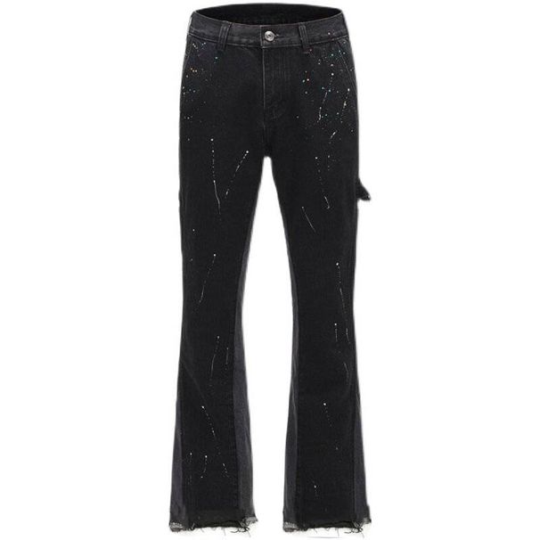 High Street Trendy Brand Splashed Ink Micro Flared Jeans Men's American Retro Vibe Style Loose Straight Casual Mopping Trousers_mkmklike.com