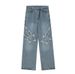 Men's Clothing Men's Distressed Streetwear Jeans With Irregular Star Embroidery - Relaxed Fit Straight Leg Denim Pants For Casual & Urban Style_mkmklike.com
