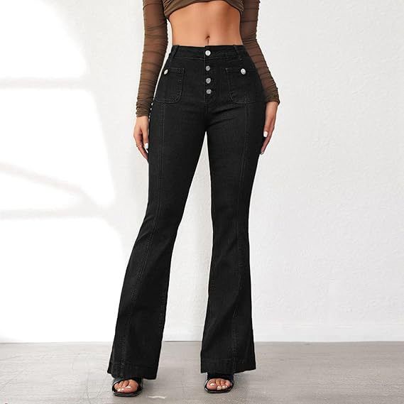 Women's Clothing Spring And Summer New Retro Stitching Jeans Women's Slim Fit Stretch Flared Pants_mkmklike.com