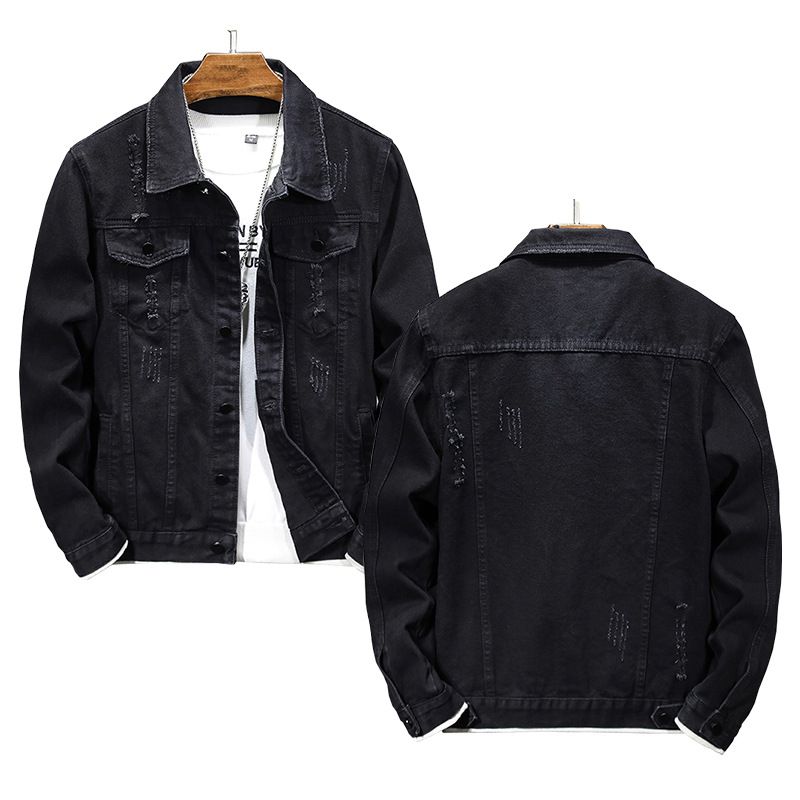 Men's Clothing Fashion Tops Trendy Brand All Match Slim Edge Ripped Denim Jacket_mkmklike.com