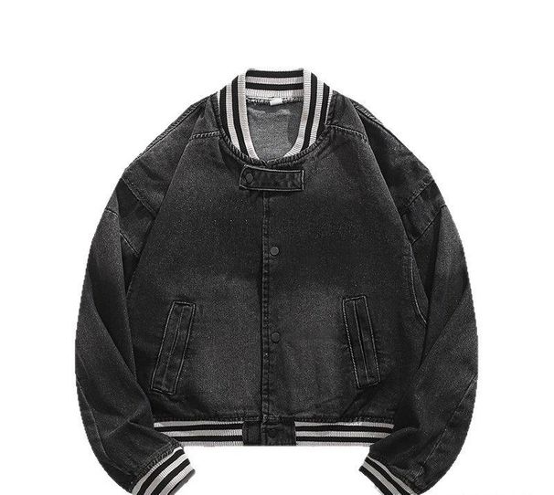 Vintage Washed Denim Baseball Jacket – American Retro Loose Fit (Blue/Black, Sizes M-XXXL)_mkmklike.com