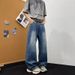 Men's Distressed Denim Jeans – Vintage Washed Wide-Leg Pants With Raw Hem (7 Sizes, Classic Blue)_mkmklike.com