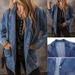 Women's Slim Fit Denim Jacket With Notched Lapel Single Button Open Front Casual Blazer For Spring & Fall_mkmklike.com