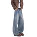 Retro Washed Blue Straight Leg Jeans Trendy Distressed Loose Casual Wide Leg Pants For Men And Women_mkmklike.com