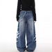 Men's High Street Retro Distressed Thorn Print Loose Wide Leg Jeans Hip Hop Floor Length Trousers_mkmklike.com