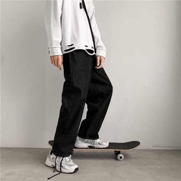 Men's Clothing Jeans Men's Hong Kong Trend Brand Straight Loose Pants Spring And Autumn American High Street Vibe Wide Leg Mopping Daddy Trousers_mkmklike.com