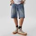 Men's & Women's Vintage Blue Straight Denim Shorts With Cat Whisker Texture - Summer Cool Comfort Casual Wear_mkmklike.com