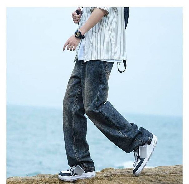 Men's Washed Straight-Leg Jeans – High Street Style Relaxed Fit Casual Pants Neutral Styling Base_mkmklike.com