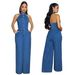 European And American Women's Denim Jumpsuit High Elastic Sexy Backless Lapel Wide Leg Pants Sleeveless 3582 Cross Border Fashion_mkmklike.com