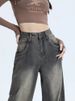Vintage Washed Wide-Leg Jeans For Women, New Early Autumn High-Waisted American Style Straight-Leg Relaxed Loose Summer_mkmklike.com