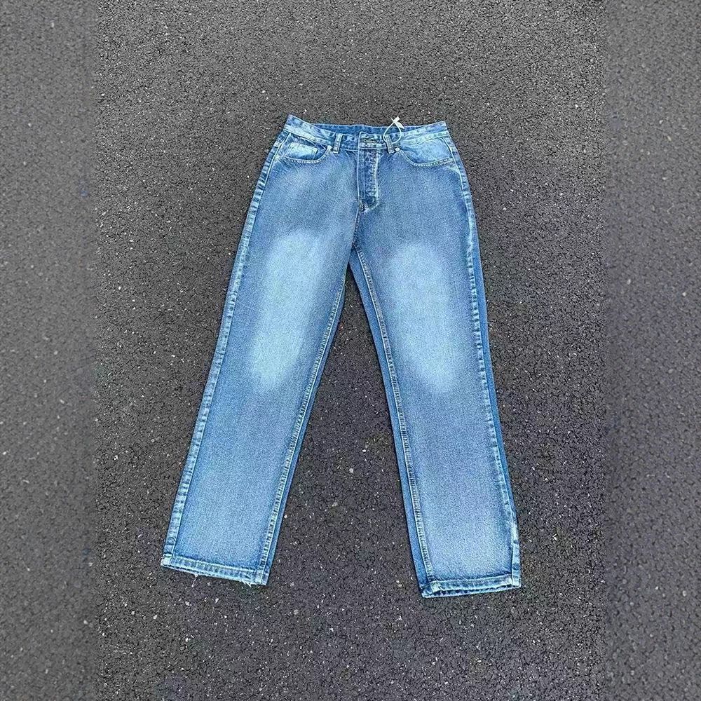 American 501 Vintage Washed Jeans – Ice Blue Snow Fade Straight Leg | High Street Cleanfit Vibe Denim Pants_mkmklike.com
