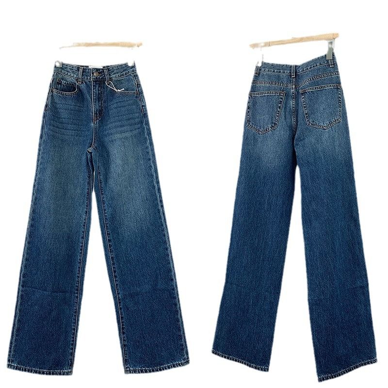 Women's High-Waisted Wide-Leg Jeans - THE Minimalist Distressed Denim Pants, Oversized & Floor-Length (Dark Blue, Sizes 24-30)_mkmklike.com