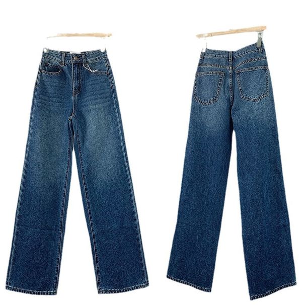 Women's High-Waisted Wide-Leg Jeans - THE Minimalist Distressed Denim Pants, Oversized & Floor-Length (Dark Blue, Sizes 24-30)_mkmklike.com