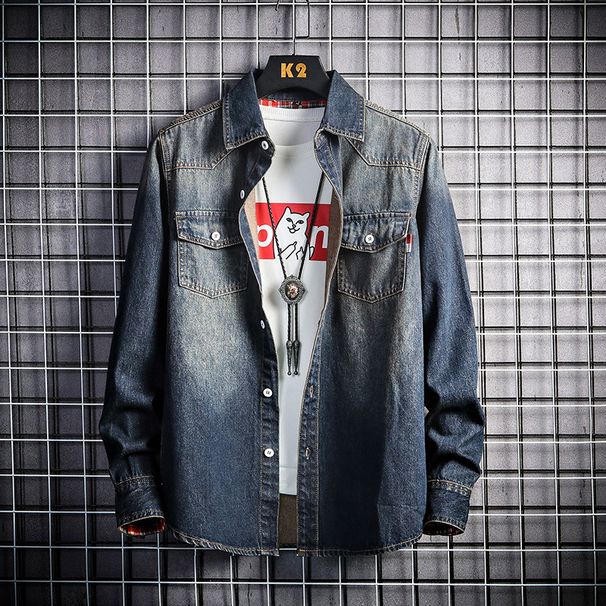 Men's Clothing New Thickened Men's Denim Long Sleeve Shirt Trendy Youth Jacket Shirt_mkmklike.com