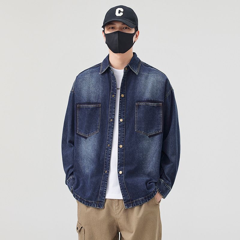 Spring And Autumn American Fashion Brand Washed Denim Men's New Loose Oversized Long Sleeved Shirt Casual Versatile_mkmklike.com