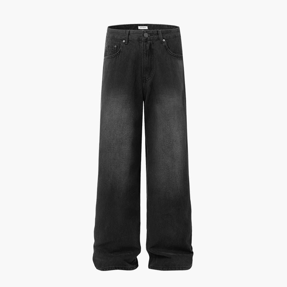 Men's Clothing Simple Washed Old Basic Straight Jeans Retro Loose Casual Wide Leg Long_mkmklike.com