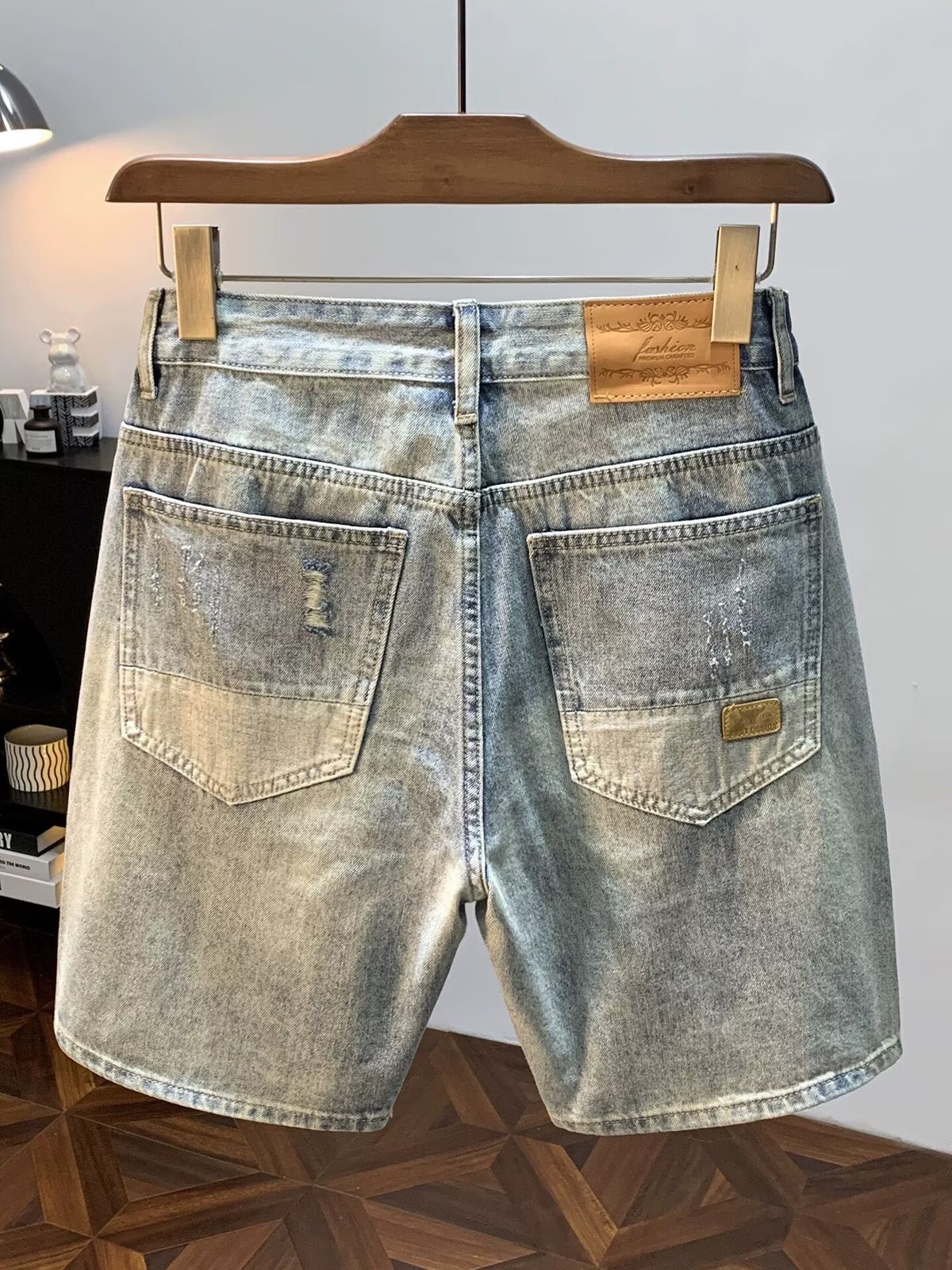Men's Retro Distressed Washed Denim Shorts Trendy Summer Style Loose Straight Leg Casual Five-Point Pants_mkmklike.com