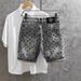 Summer High End Printed Denim Shorts for Men Slim Fit Tapered Leg Korean Style Trendy Five Point Pants_mkmklike.com