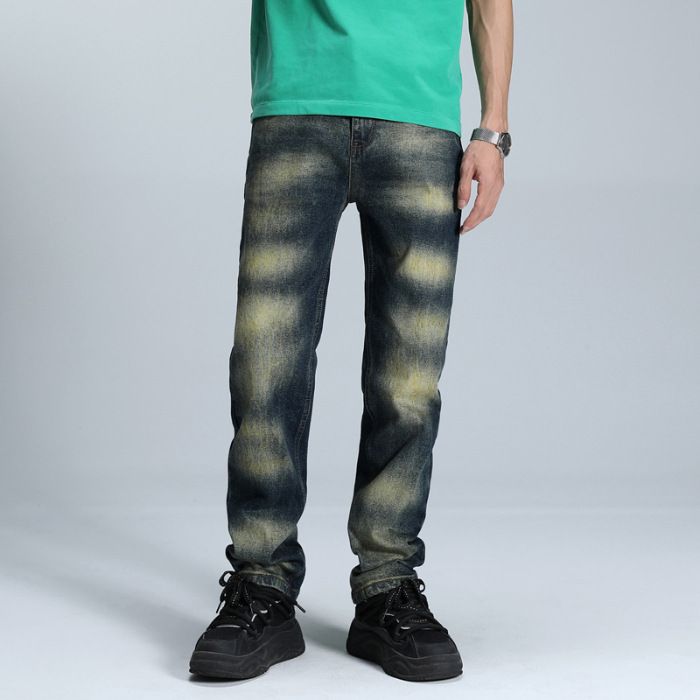 Men's Vintage Washed Straight Loose Fit Jeans - High Street Casual Denim Pants With Comfortable Cotton Fabric (Nostalgic Blue, Sizes 30-38)_mkmklike.com