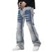 Unisex Vintage Distressed Jeans With Splash Paint Design - High Street Loose Straight Leg Pants For Men & Women_mkmklike.com