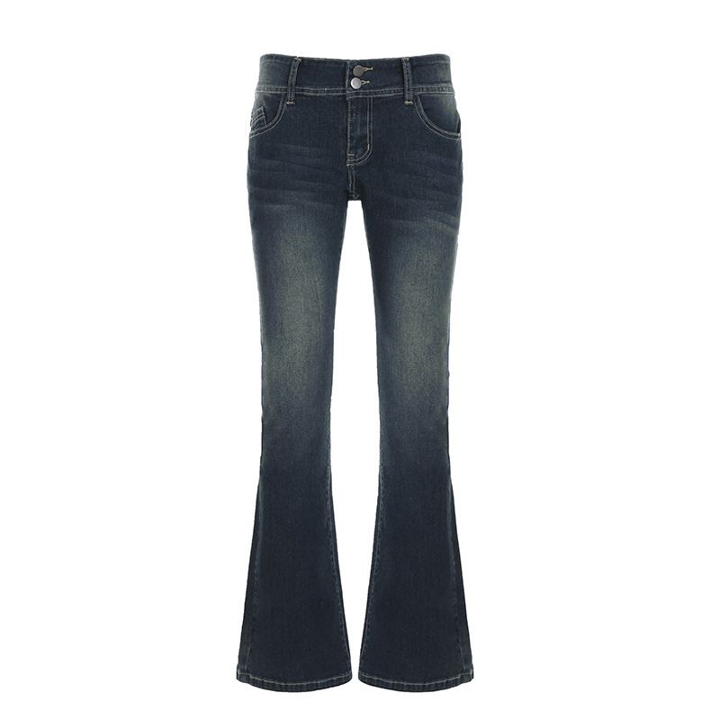 Distressed Low-Rise Flared Jeans For Women – Vintage Slim Fit, Butt-Lifting Retro Styling With Comfort Stretch_mkmklike.com