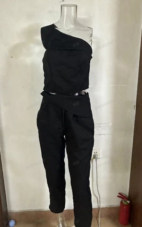 Women's Clothing Oblique Collar Halter Slim Fit Top High Waist Straight Pants Set_mkmklike.com