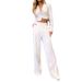 Women's Clothing autumn new fashion home simple asymmetric long pure white trousers_mkmklike.com